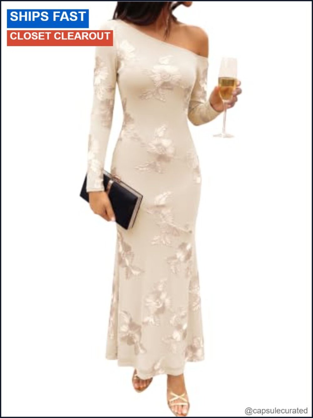 Womens Formal Floral Maxi Dress One Shoulder Long Sleeve Bodycon Mermaid Gown